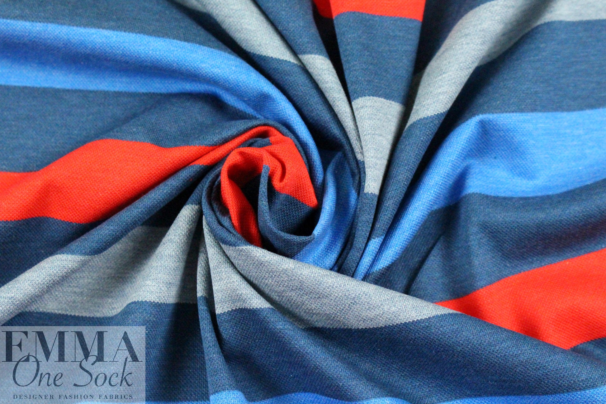 Italian pique stitch all cotton knit - blue/red/gray .75 yds