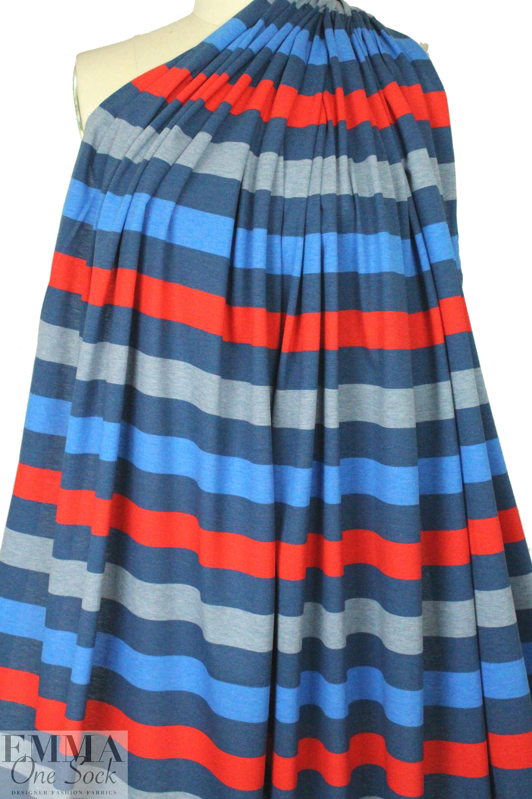 Italian pique stitch all cotton knit - blue/red/gray