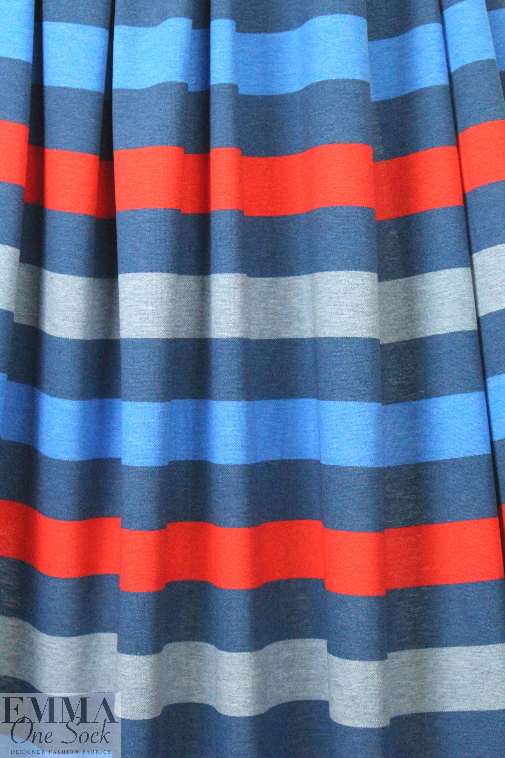 Italian pique stitch all cotton knit - blue/red/gray 1.375 yds
