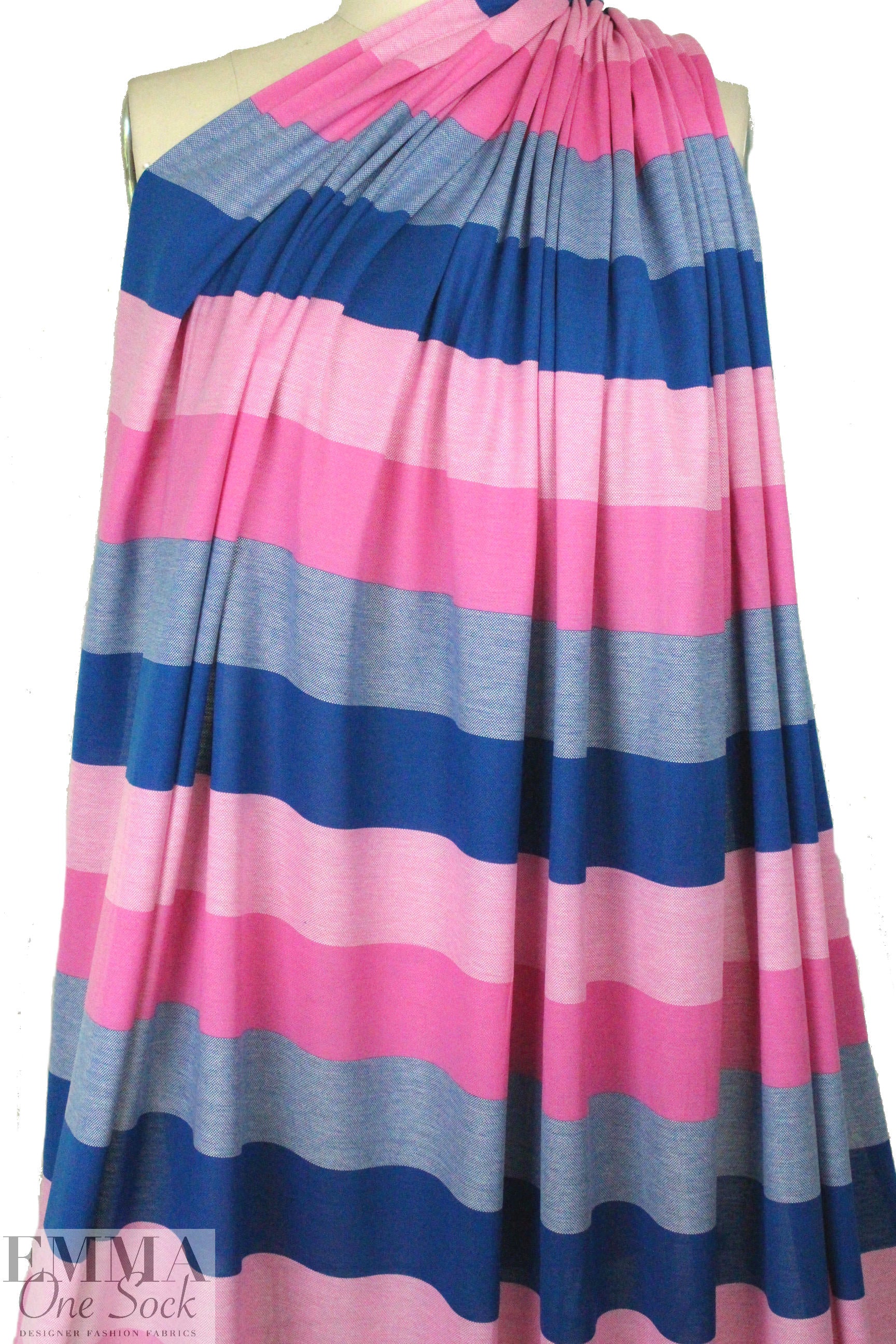 Italian pique stitch all cotton knit - blue/pink 1.375 yd