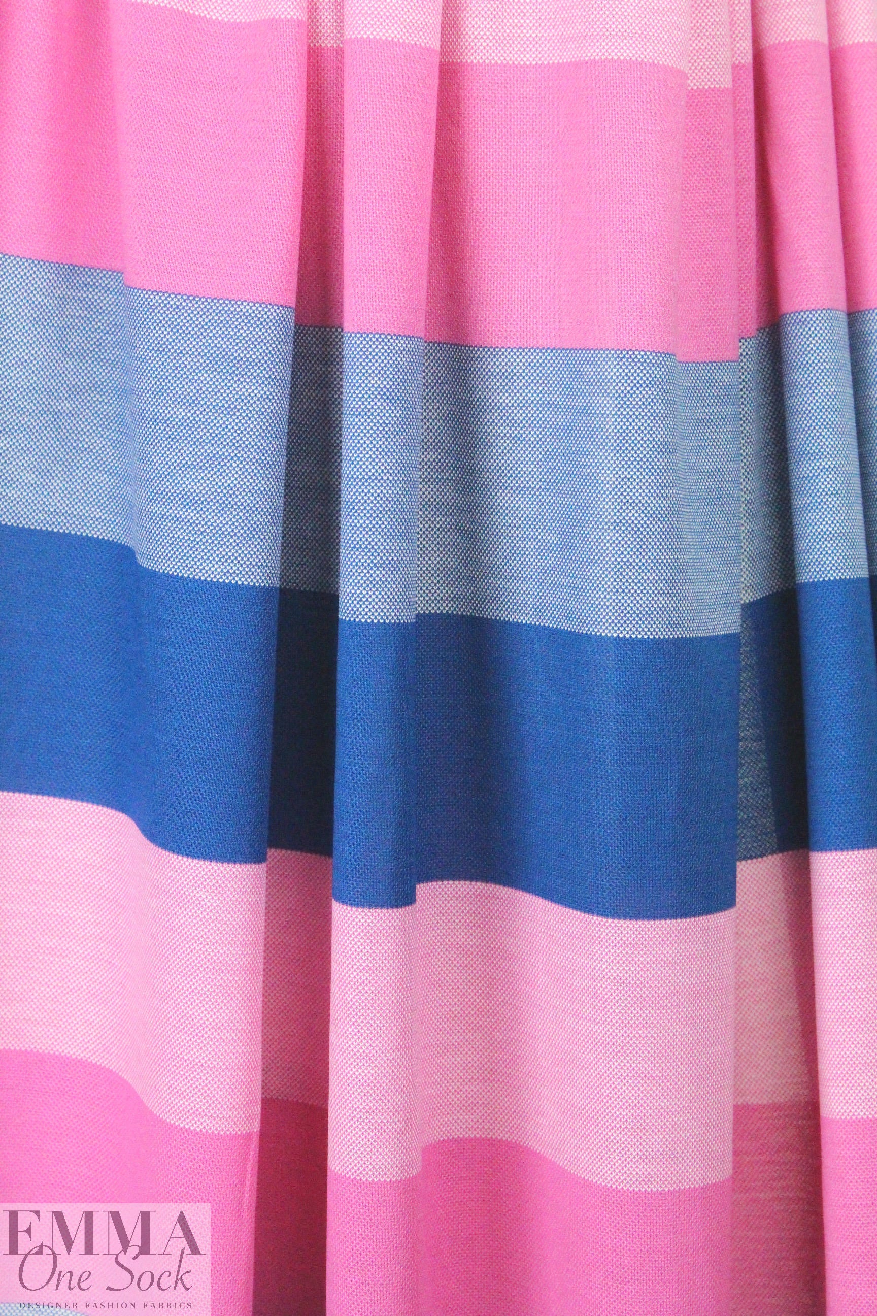 Italian pique stitch all cotton knit - blue/pink 1.375 yd