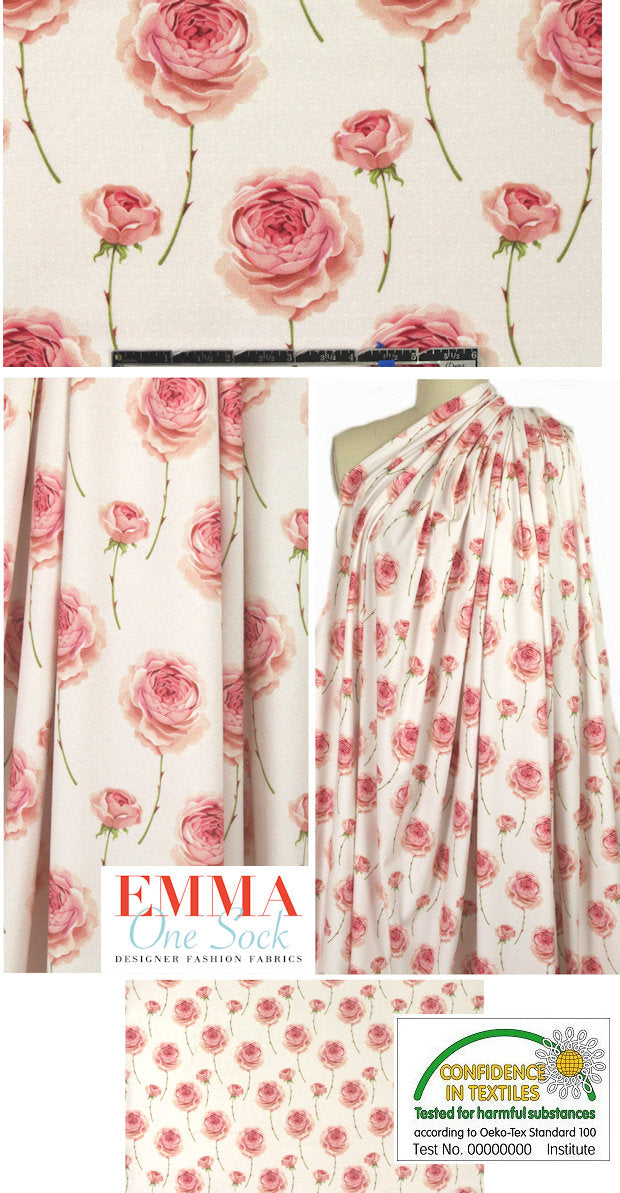 Dutch digital 'pink roses' cotton/lycra knit  1 yard