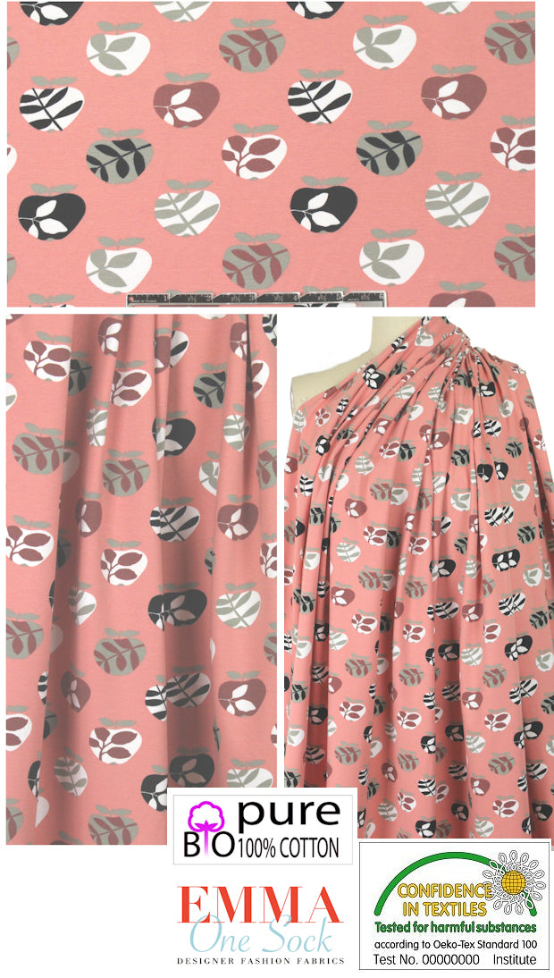 Dutch apple graphic bio-cotton knit - dusty coral 1.375 yd