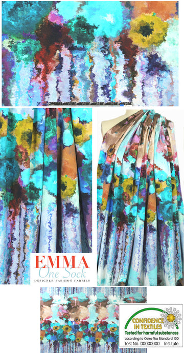 Dutch digital 'painterly flowers 2' cotton/lycra knit panel 2 yd