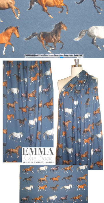 Dutch digital 'horses on slate' cotton/lycra knit .75 yds