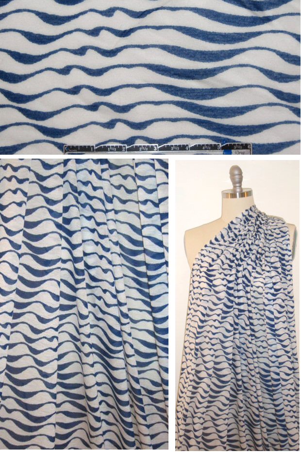NY designer navy/white wave cotton featherweight knit 1.5 yds