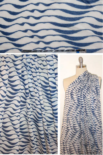 NY designer navy/white wave cotton featherweight knit 1.5 yds
