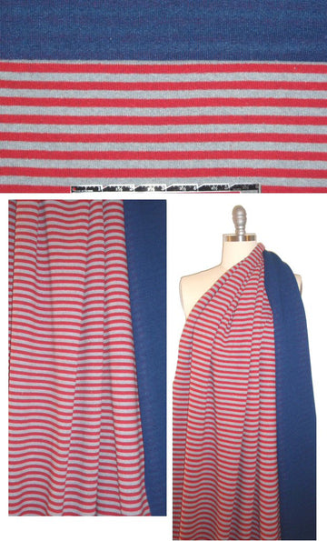 NY designer red/gray-denim cotton sweater knit