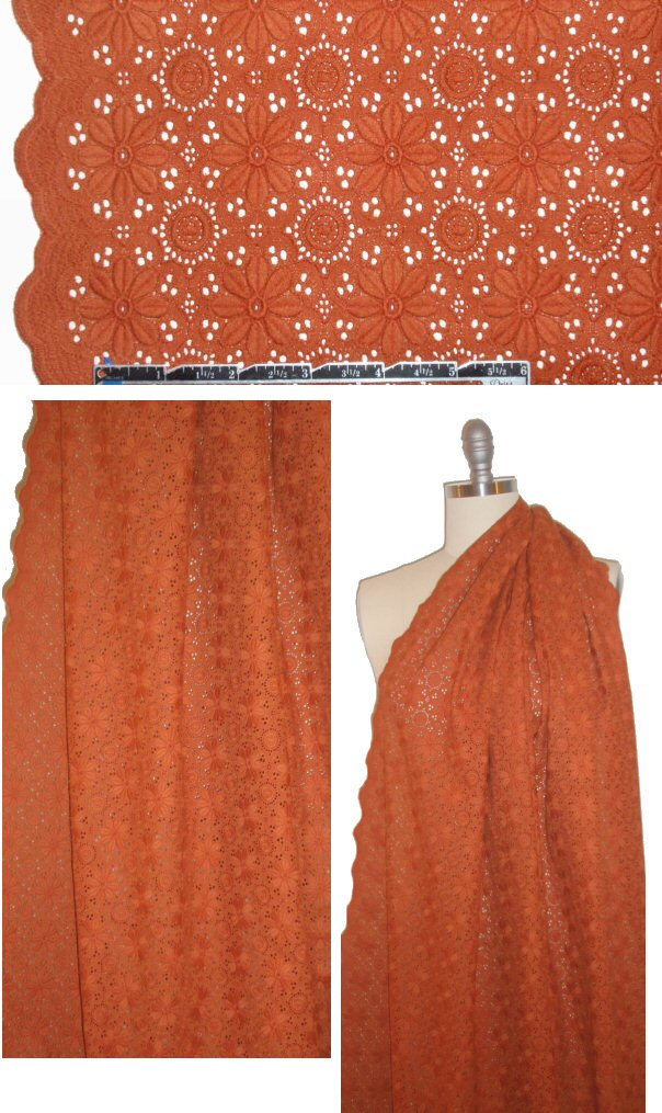 famous designer cotton eyelet lace - pumpkin