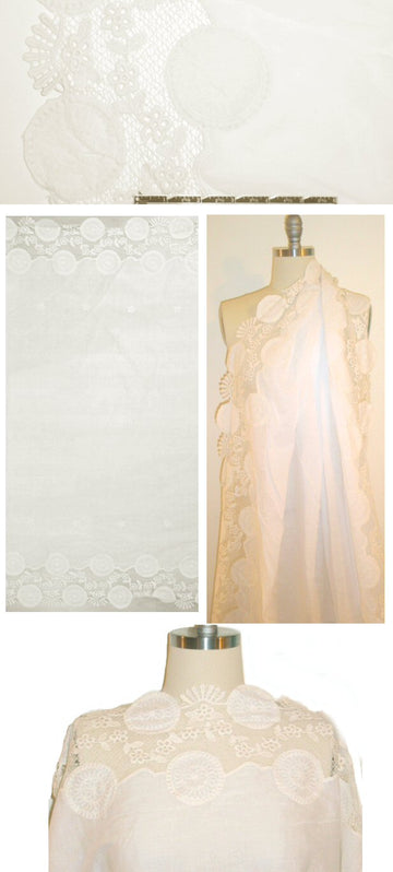 CA designer embroidered lace selvage cotton - natural