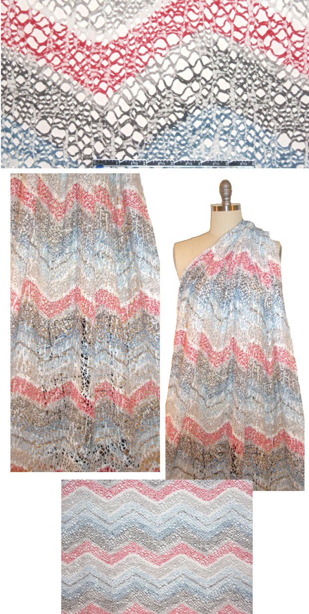 NY designer chevron stripe printed eyelet knit