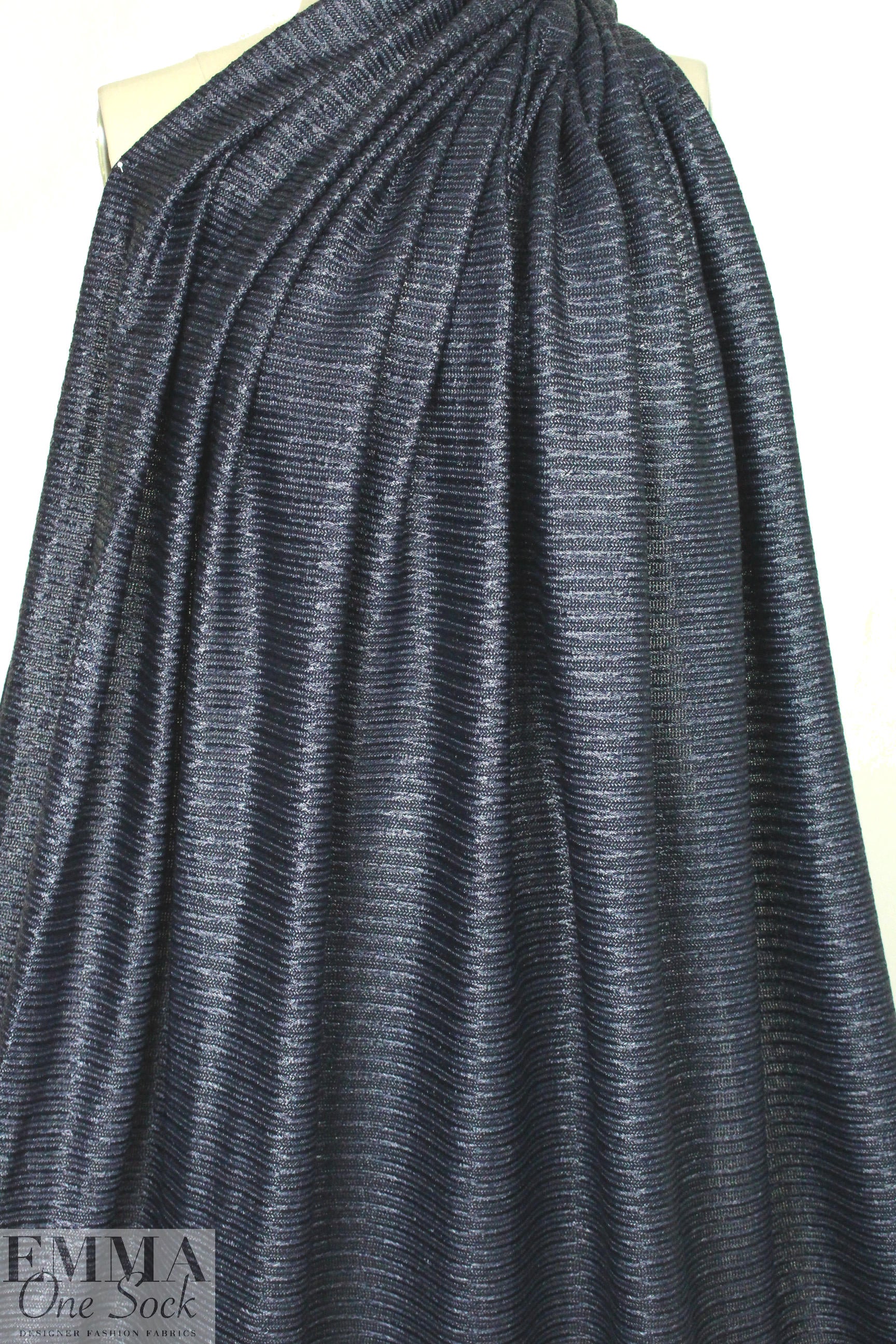 Trina T. raffia-texture laminated cotton knit - marine .66 yds