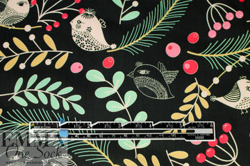 'winter birds' cotton lawn - mint/pink/black 1.25 yds