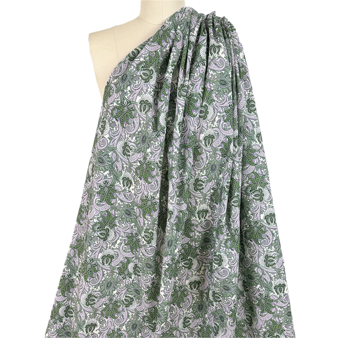 Italian classic paisley cotton batiste - lavender/basil 1.5 yds