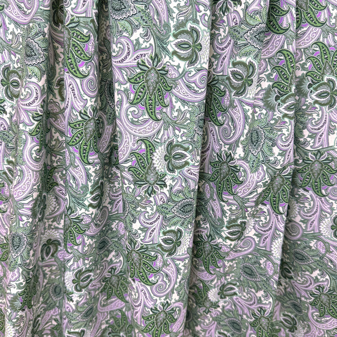 Italian classic paisley cotton batiste - lavender/basil 1.5 yds