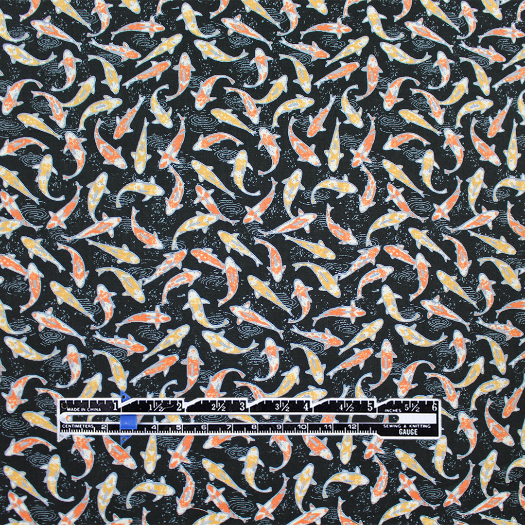 designer deadstock 'koi pond' printed cotton lawn 1.5 yds