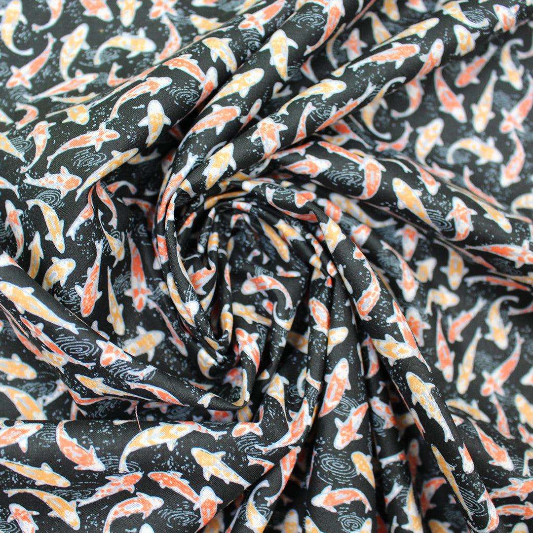 designer deadstock 'koi pond' printed cotton lawn 3 yds
