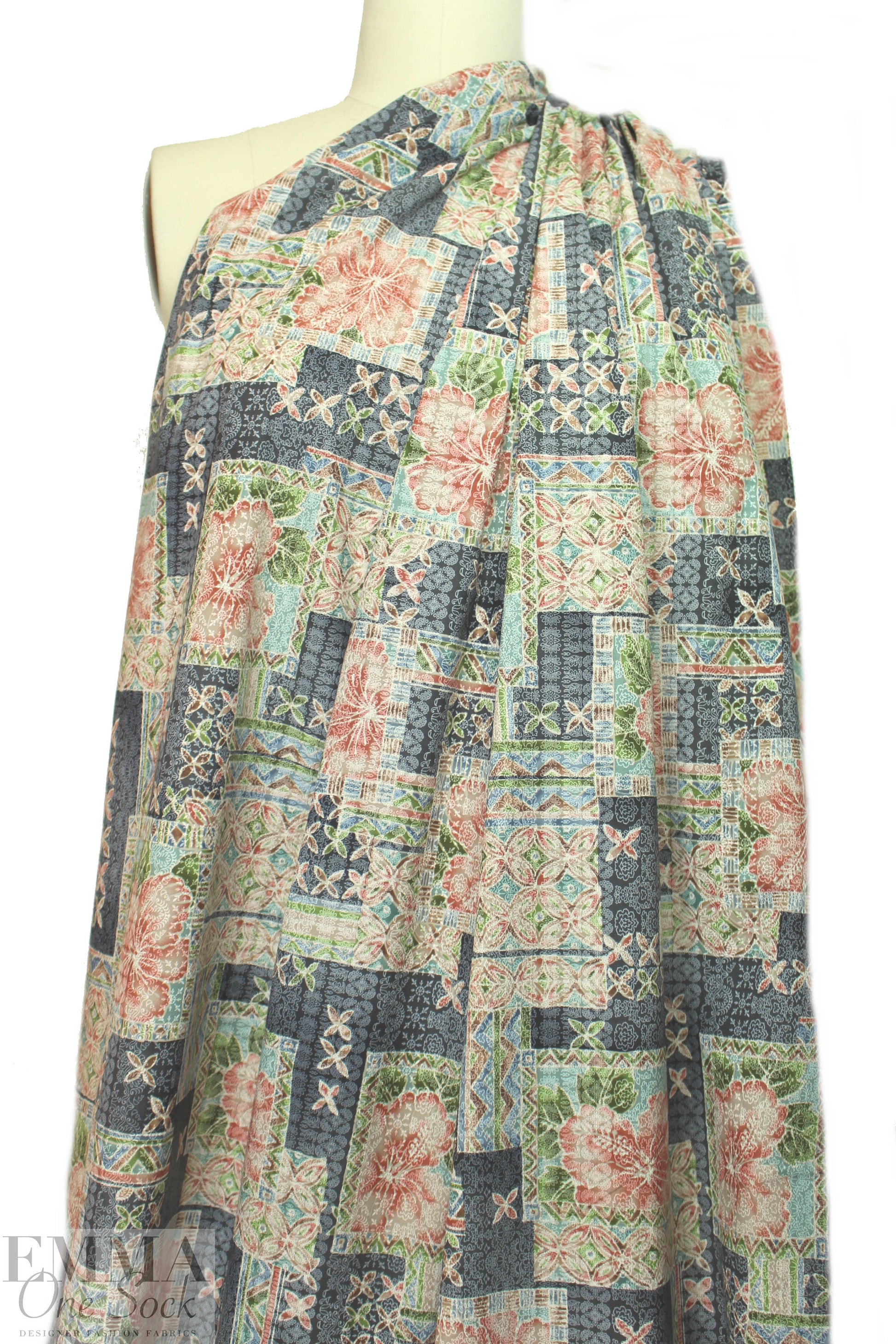 designer 'scrapbook flowers' cotton lawn .66 yds