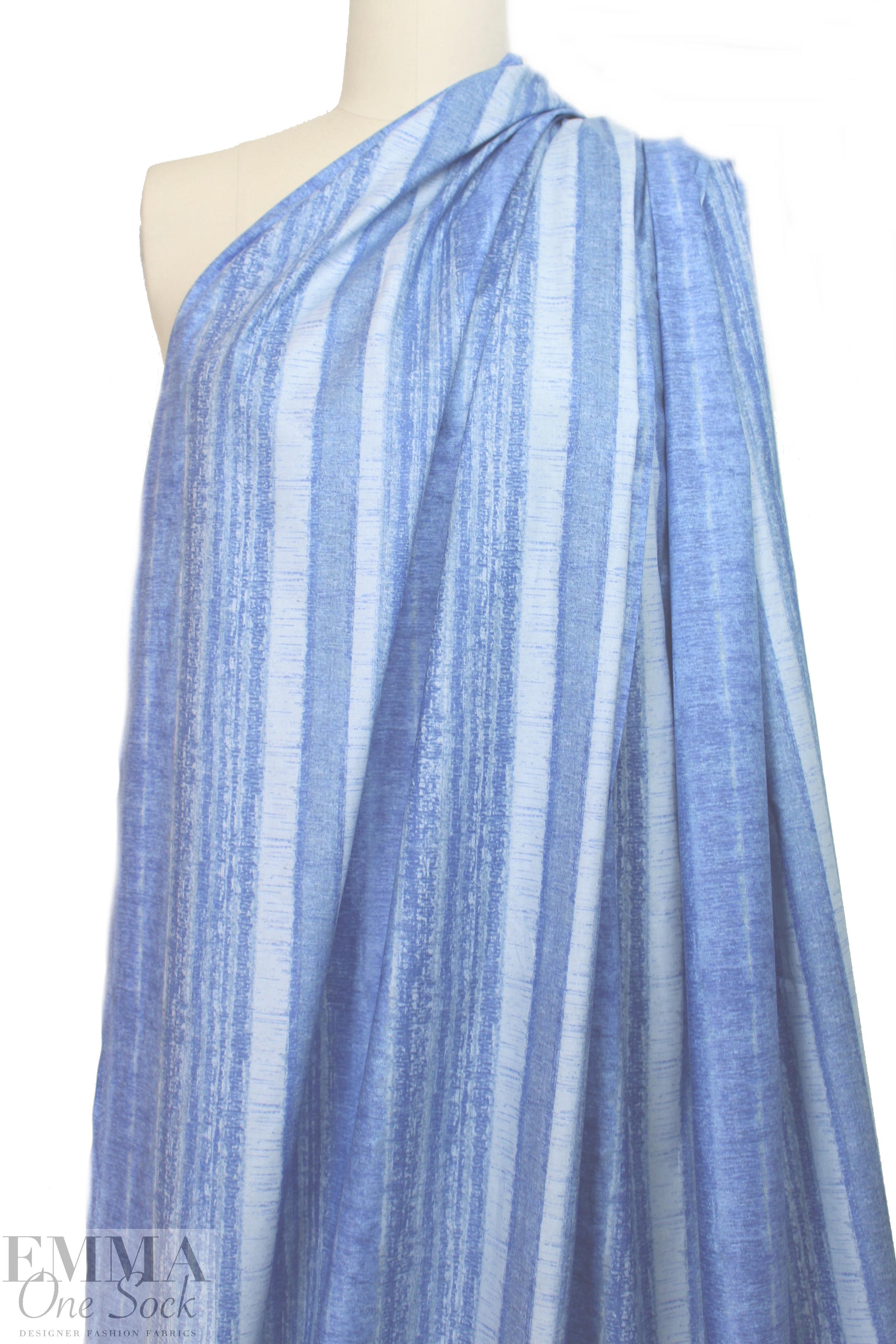 designer 'bleachy stripes' cotton lawn - denim tones 1 yard