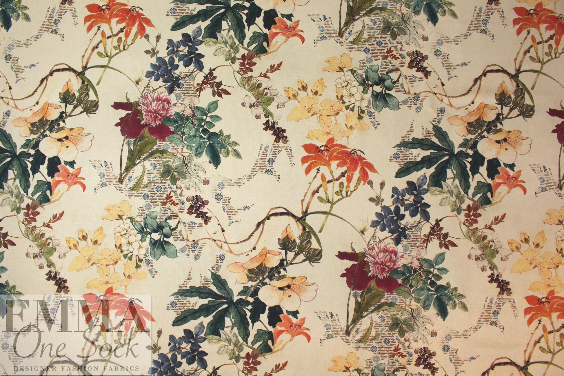 Italian finely rendered floral linen/cotton woven