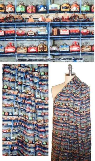 Dutch digital 'crazy car depot' cotton/lycra knit
