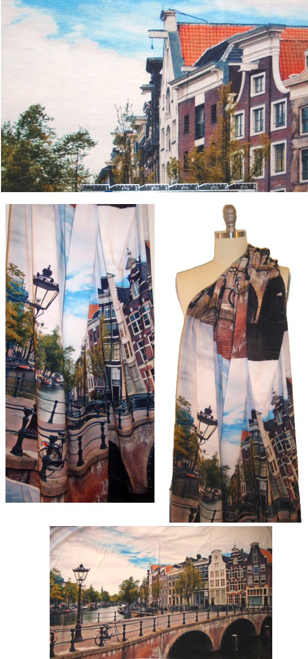 Dutch digital Amsterdam scene cotton/lycra knit panel