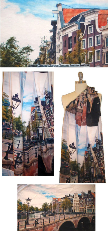 Dutch digital Amsterdam scene cotton/lycra knit panel