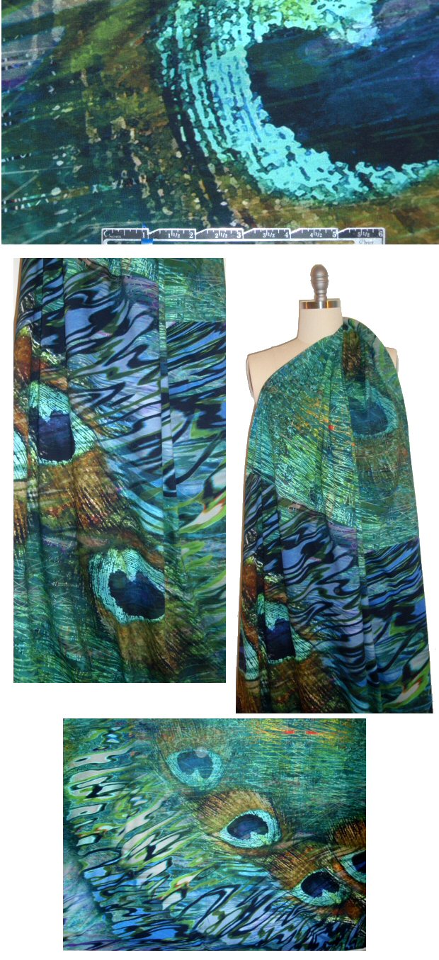 Dutch digital peacock feather cotton/lycra knit panel 1.08 yds