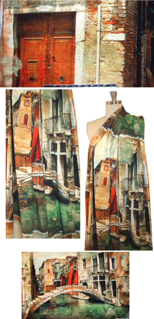 Dutch digital Venice scene cotton/lycra knit panel