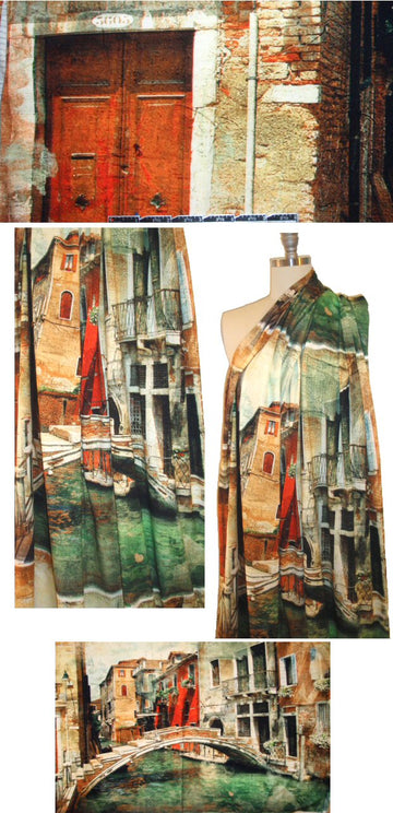 Dutch digital Venice scene cotton/lycra knit panel