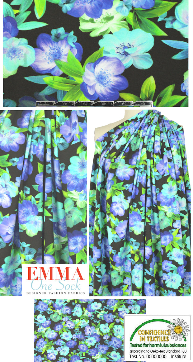 Dutch digital blue/green floral cotton/lycra knit  1.33 yds