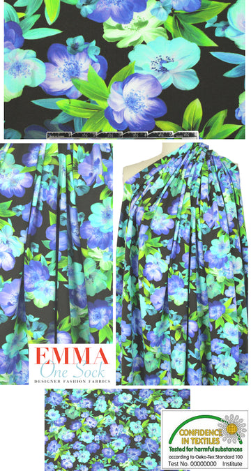 Dutch digital blue/green floral cotton/lycra knit  1.33 yds