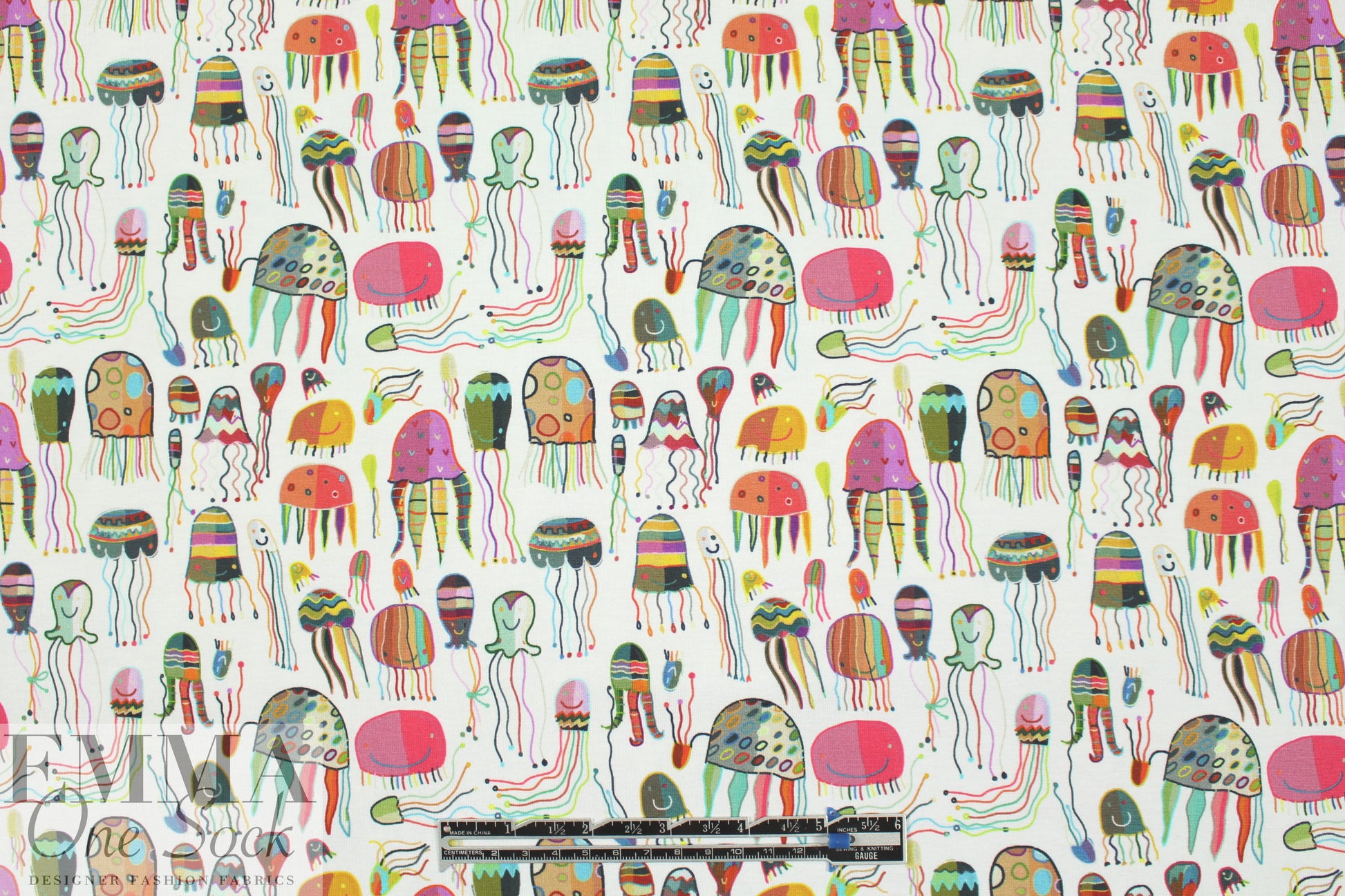 Dutch digital 'jellyfish' cotton/lycra knit - white