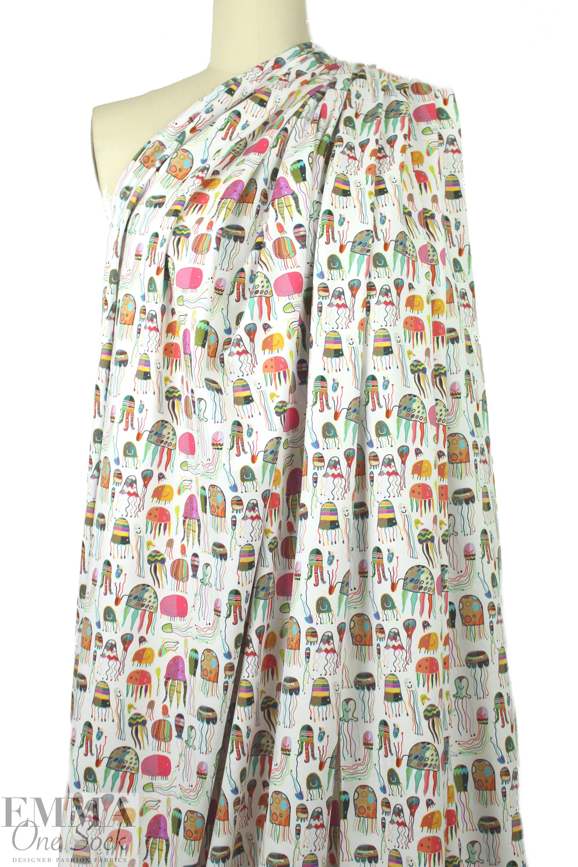 Dutch digital 'jellyfish' cotton/lycra knit - white