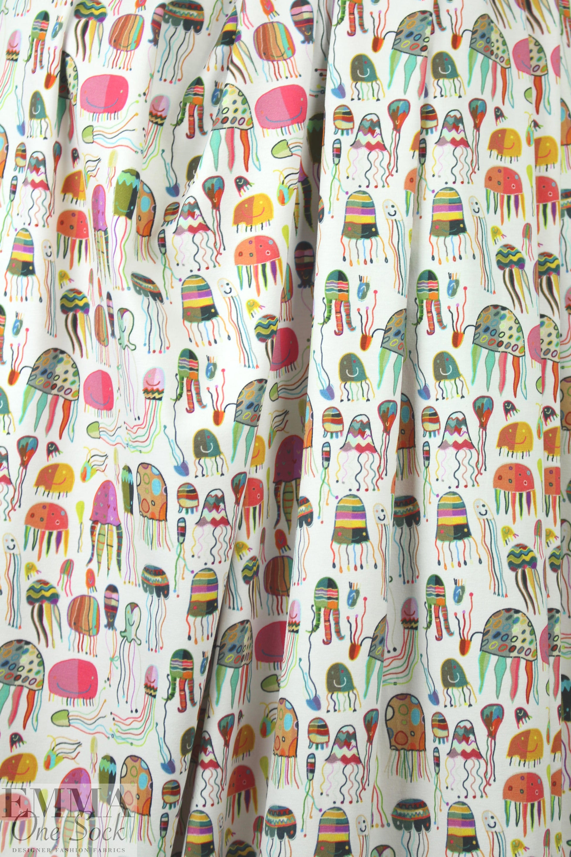 Dutch digital 'jellyfish' cotton/lycra knit - white