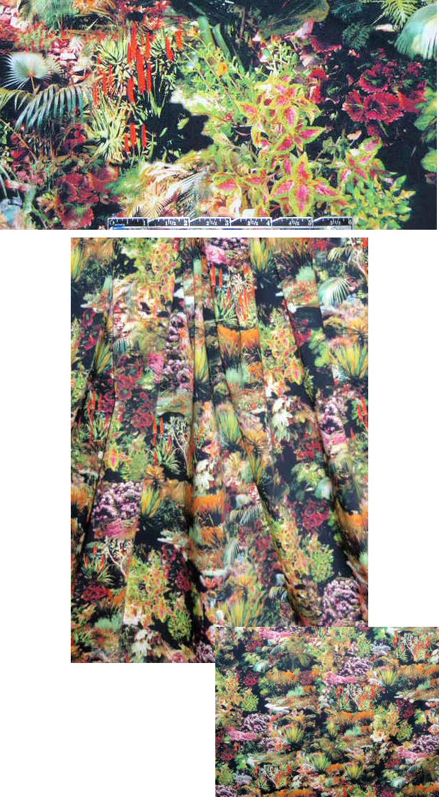 French shade garden print stretch twill