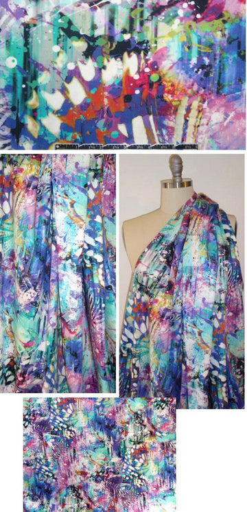 French turq butterfly montage stretch cotton