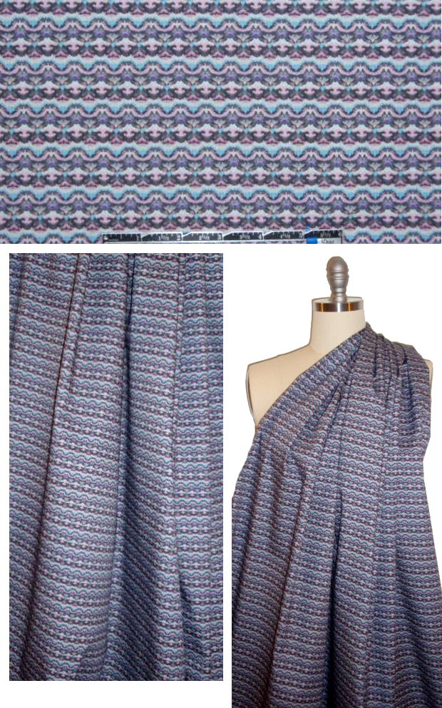 French lavender/blue scallop graphic cotton/lycra twill 1.25 yd