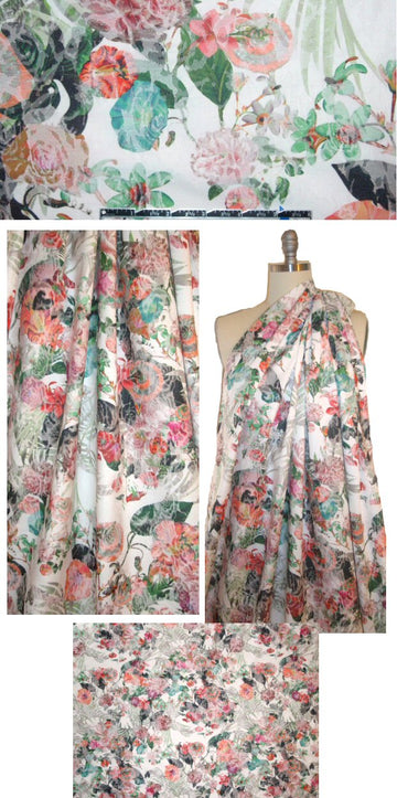 French flower garden no 2 stretch cotton brocade