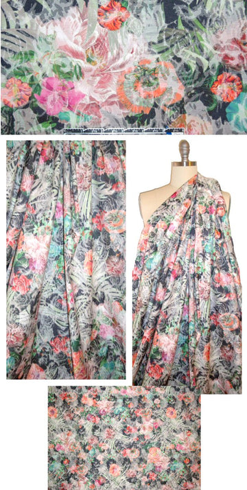 French flower garden no 1 stretch cotton brocade
