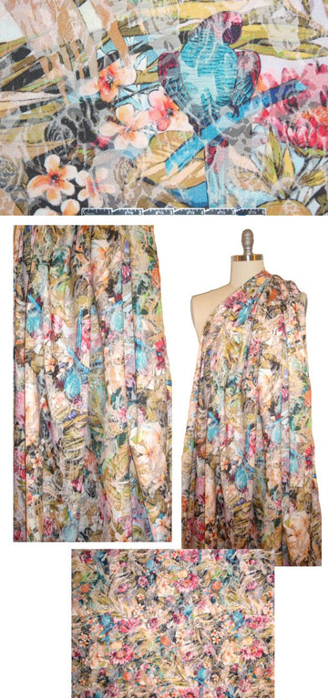 French paradise over-printed stretch cotton brocade 1.875 yds