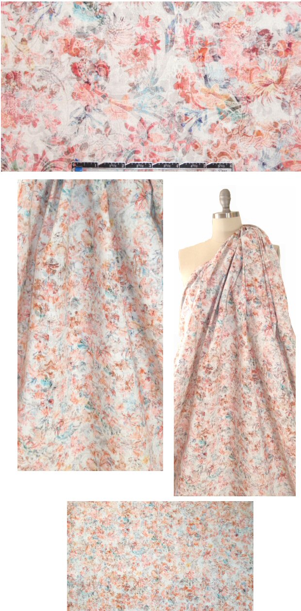 French layered floral medallion cotton stretch twill