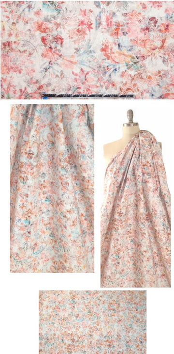 French layered floral medallion cotton stretch twill