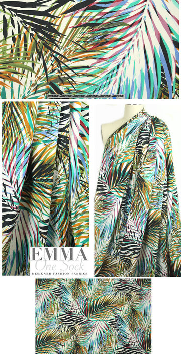 Italian palm leaf montage cotton stretch twill