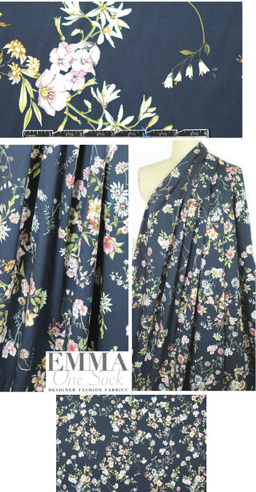 French digital botanical floral cotton stretch woven 1.625 yd