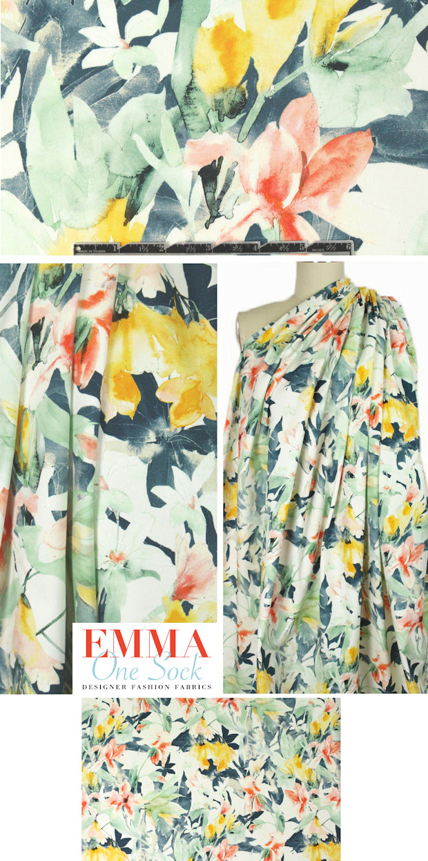 Italian cotton/lycra woven - painterly floral