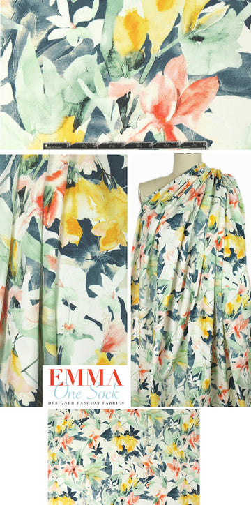 Italian cotton/lycra woven - painterly floral