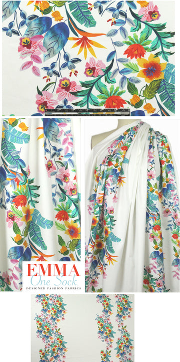 Italian floral garland border cotton stretch woven 1.5 yd