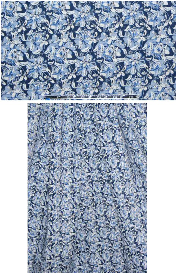 shades of blue floral cotton/lycra shirting .66 yds