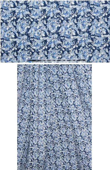 shades of blue floral cotton/lycra shirting 1.66 yd